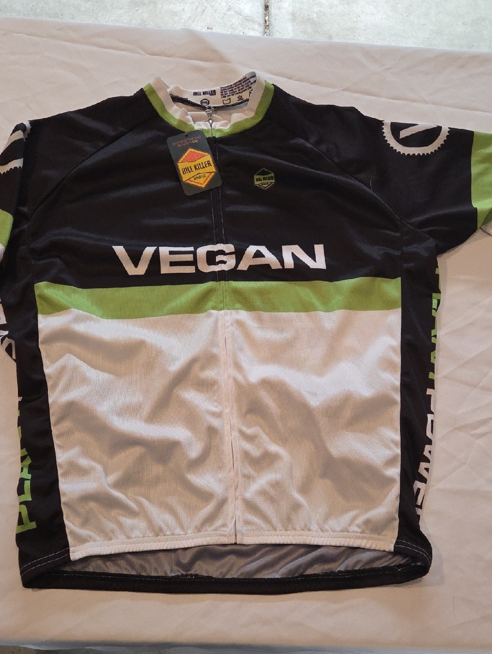 Vegan Cycling Jersey for Men - Black, White & Green